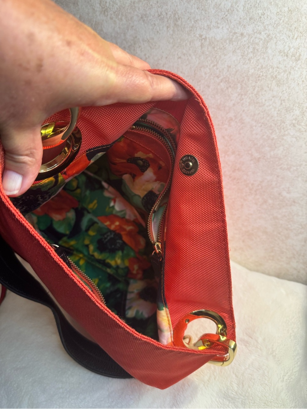 JPK Paris Salmon/ Orange Shoulder Tote Bag with leather Handle. - Picture 5 of 13